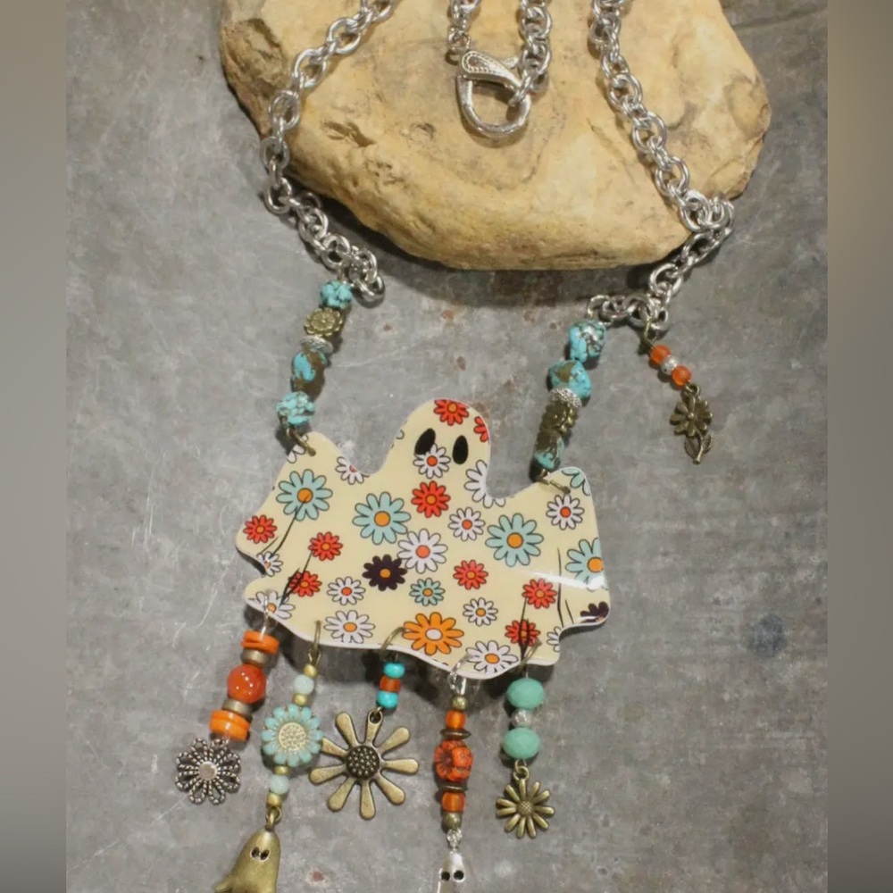 Ghost Pendant Necklace with Charms